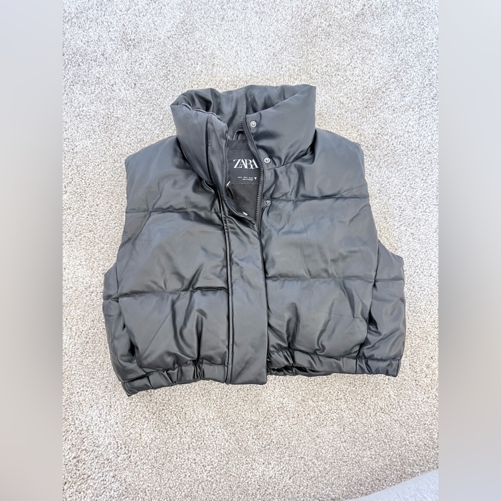 Zara Black leather Puffer Vest